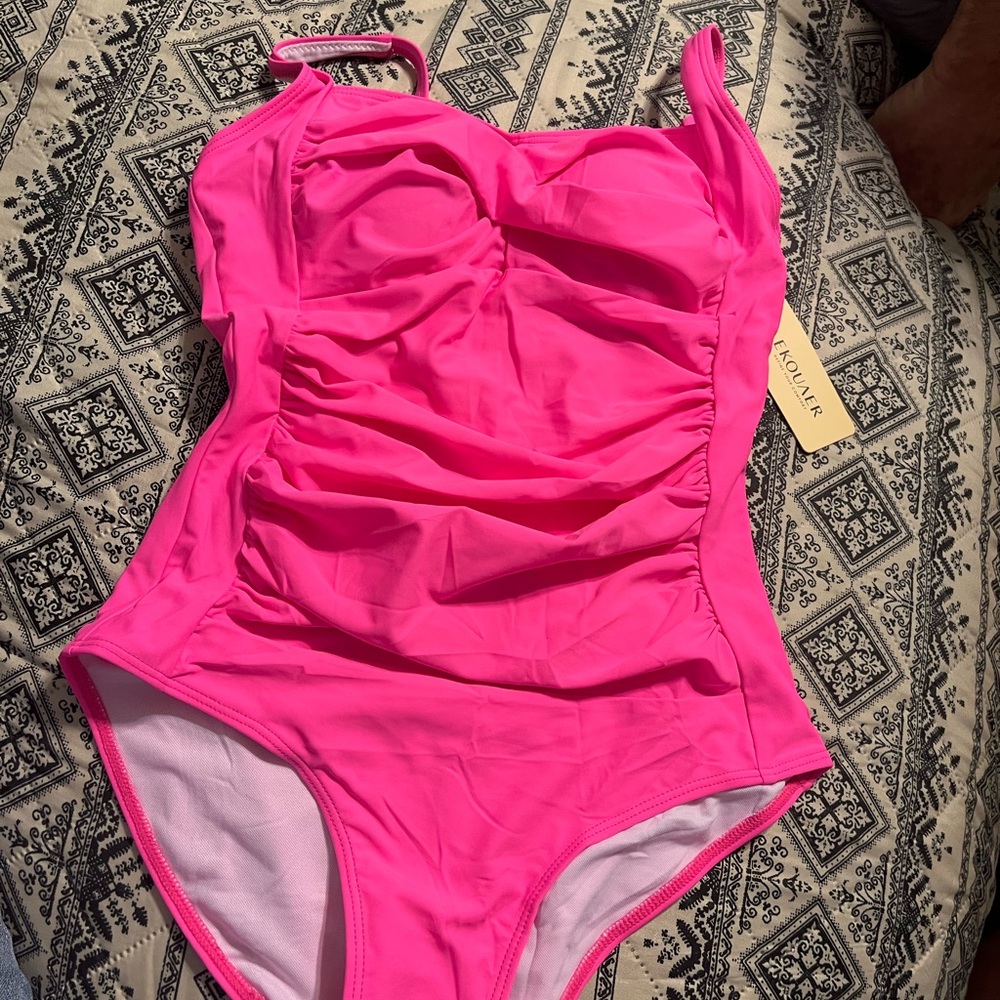 Women’s Bright Pink Ruched Swim Bodysuit